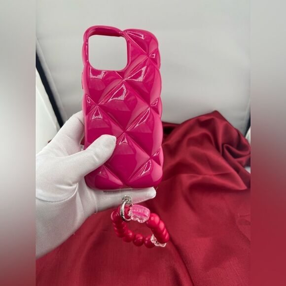 Pink Quilted IPhone 16 Pro Max Case with Beaded Strap - Picture 6 of 8